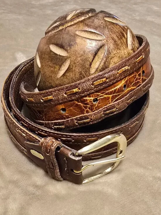 AVANZATA Leather, brown belt brass buckle, size 34 - Picture 3 of 8